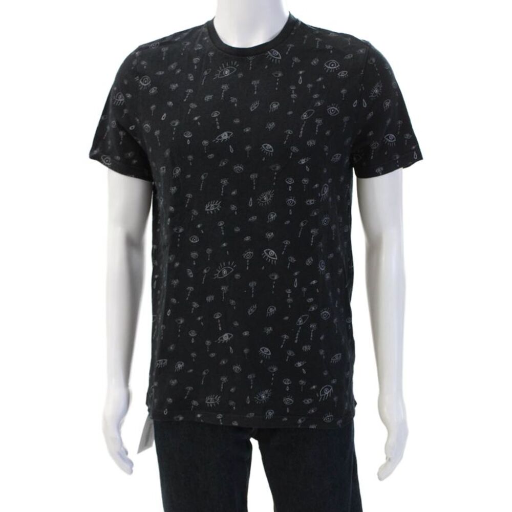 Topman Mens Black Graphic Art Cotton Crew Neck Short Sleeve T-Shirt Size M